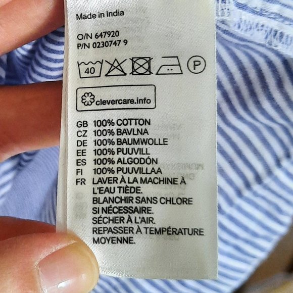 H&M L.O.G.G Blue Cotton Seersucker Striped Tie Wrap Dress - Size 4 - Picture 12 of 16